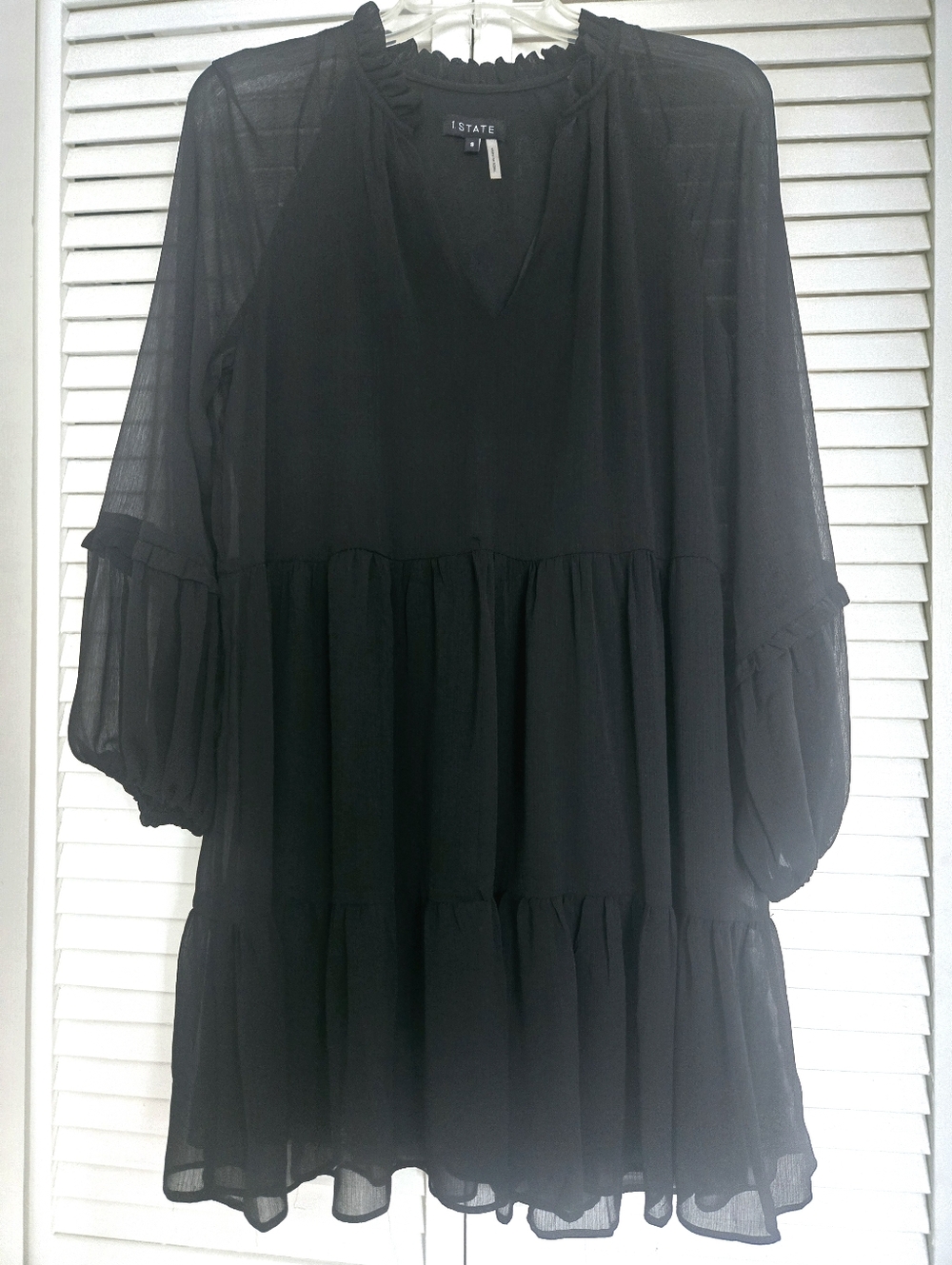 1.STATE Black Long Sleeve  Chiffon Babydoll Dress 